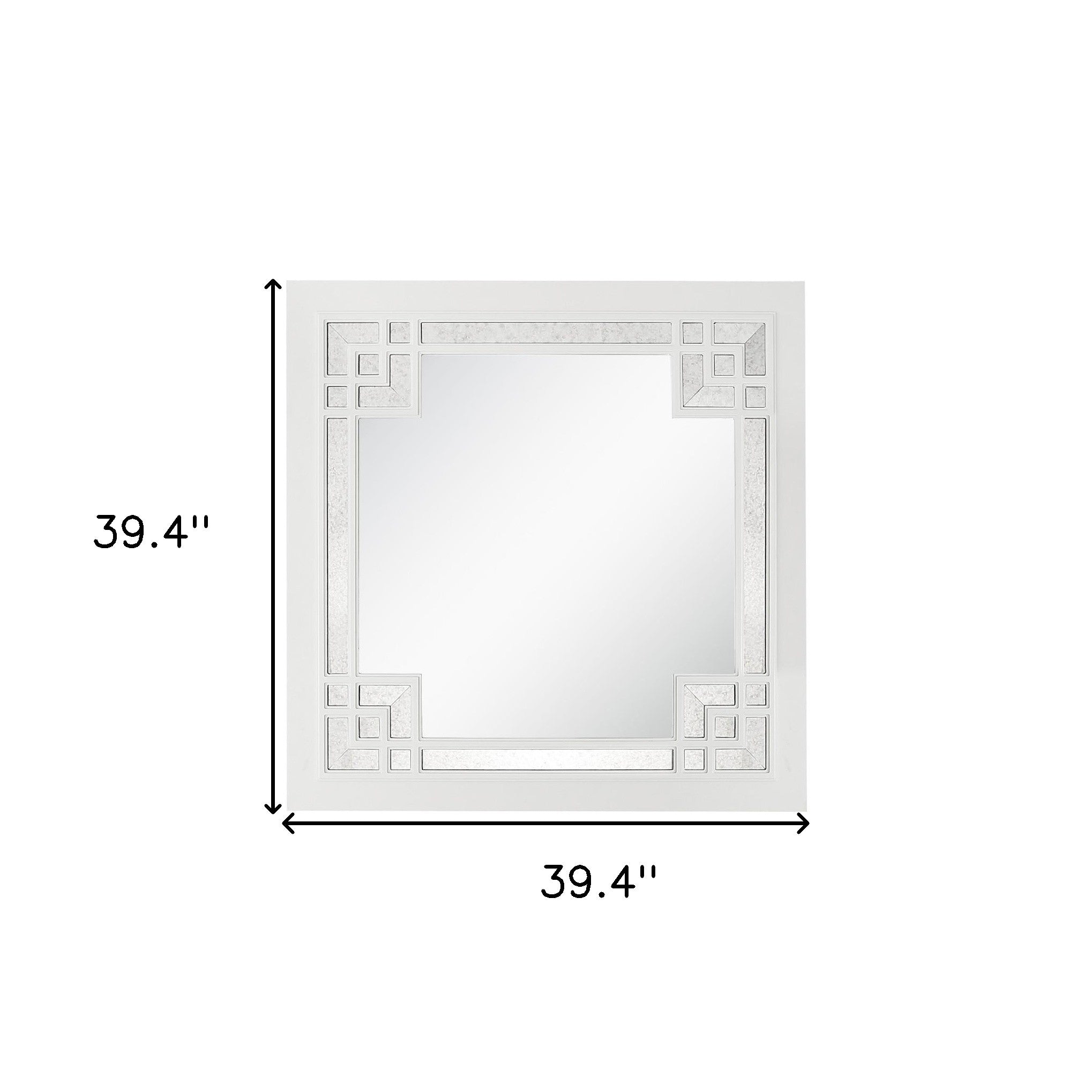 39" White Square Accent Wood Mirror-Mirrors-DECOROLALA