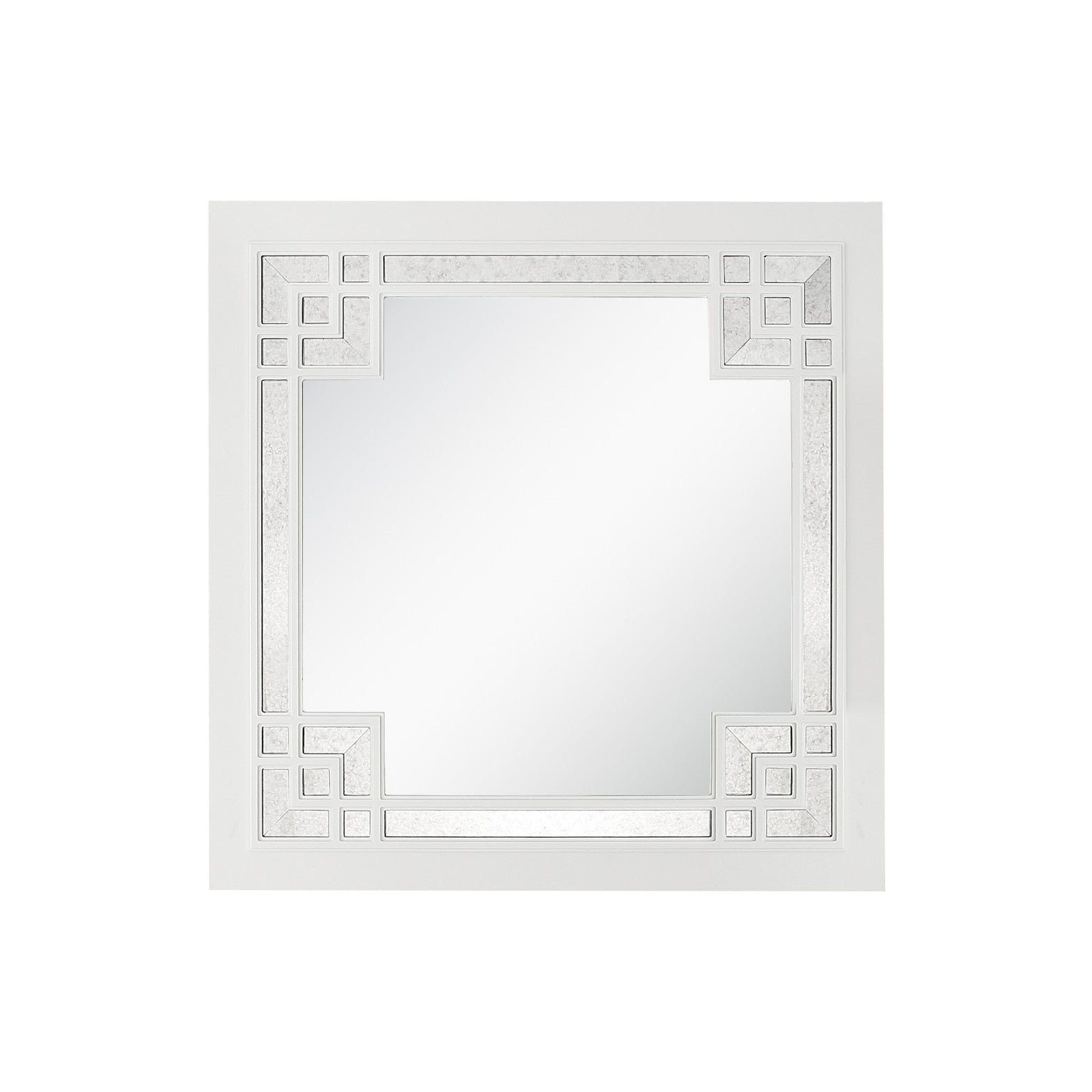 39" White Square Accent Wood Mirror-Mirrors-DECOROLALA