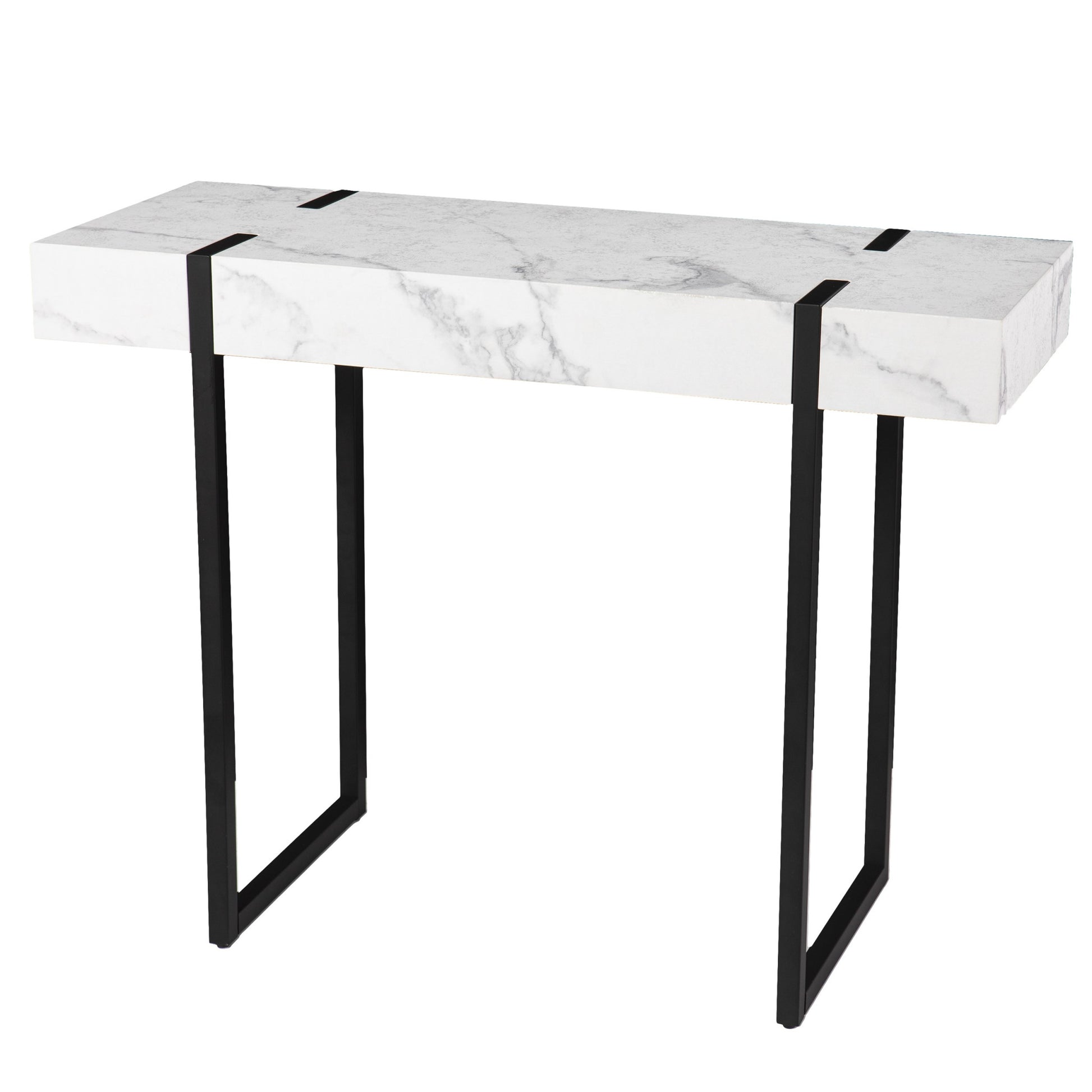 39" White and Black Faux Marble Sled Console Table-Console Tables-DECOROLALA