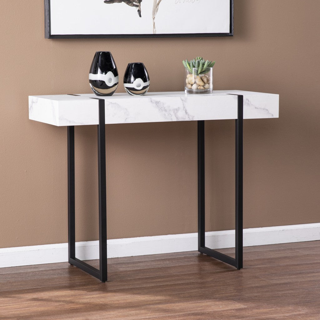 39" White and Black Faux Marble Sled Console Table-Console Tables-DECOROLALA