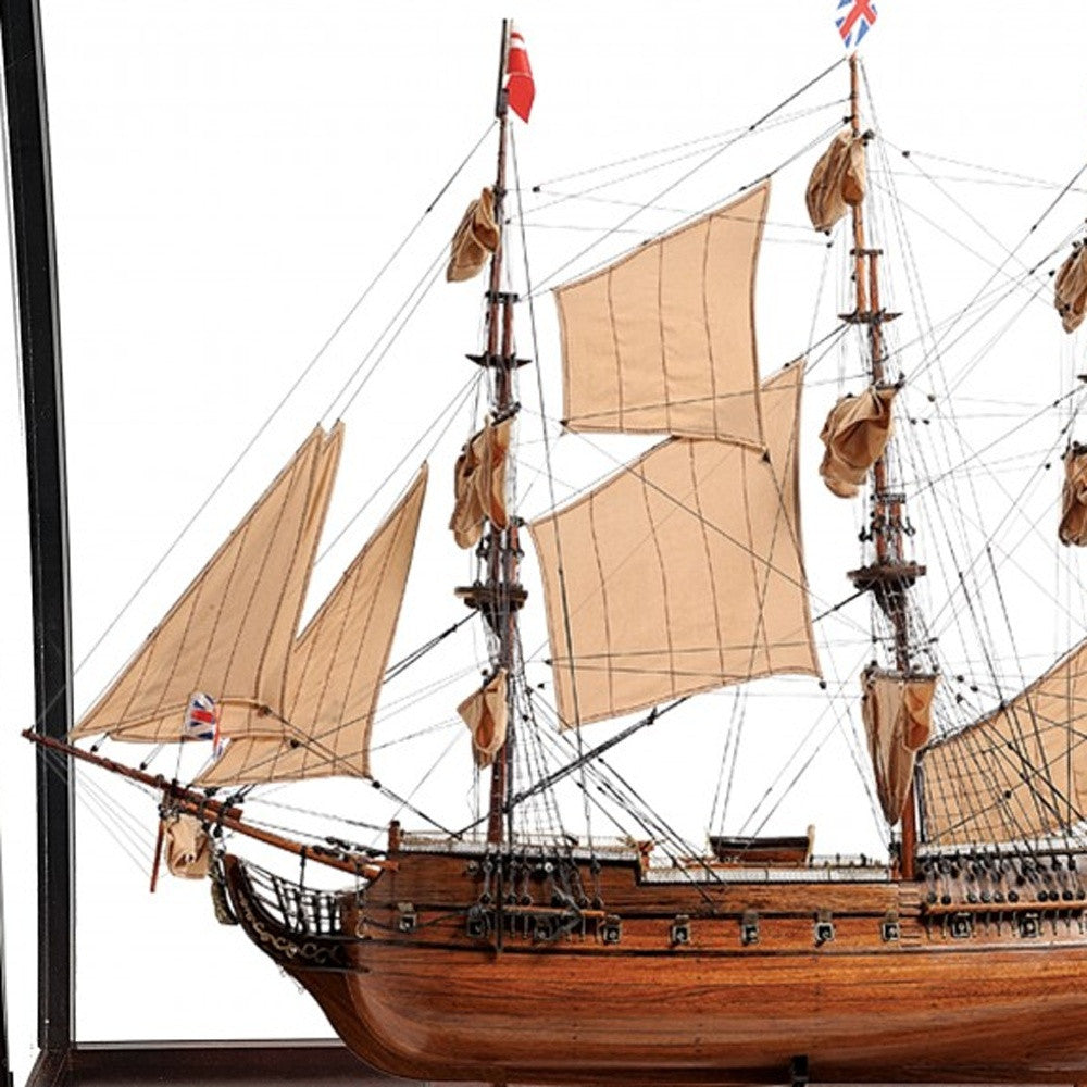 39" Wood Brown HMS Surprise 1796 Table Top Display Case Hand Painted Model Boat-Sculptures-DECOROLALA