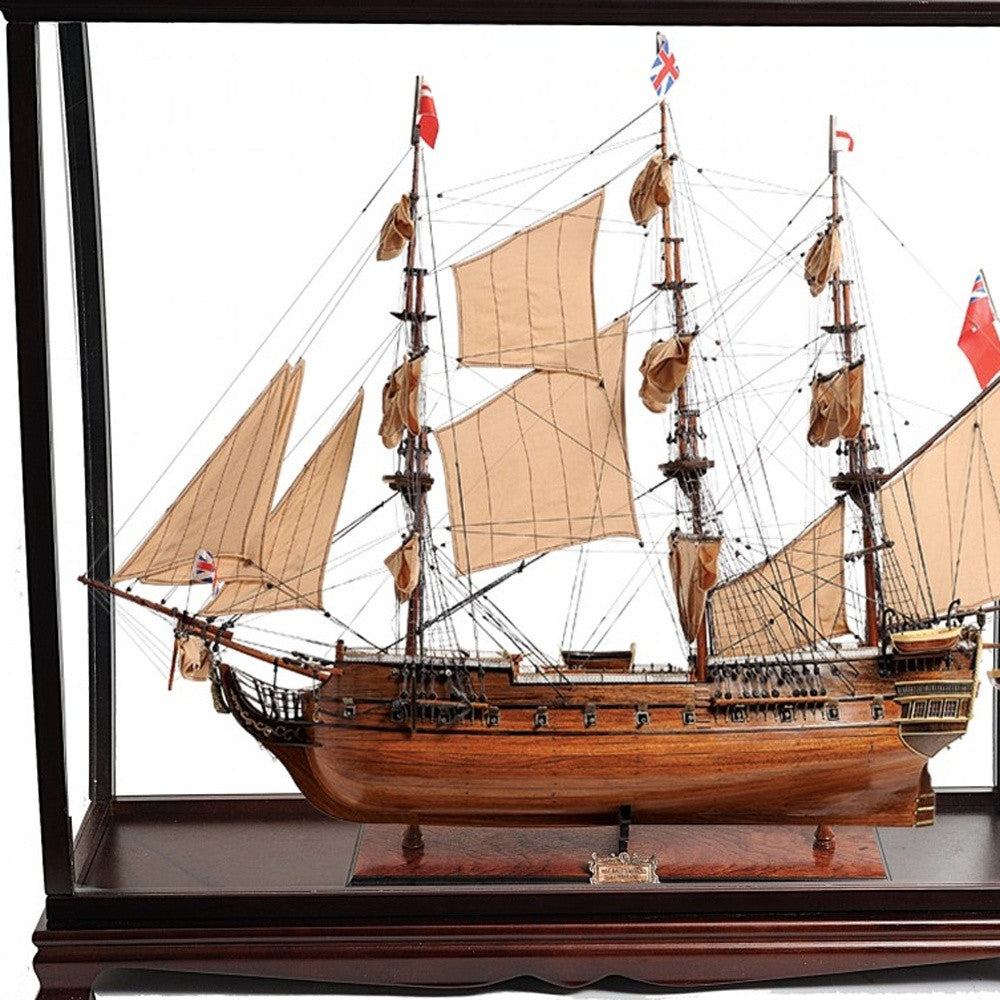 39" Wood Brown HMS Surprise 1796 Table Top Display Case Hand Painted Model Boat-Sculptures-DECOROLALA