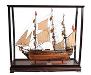 39" Wood Brown HMS Surprise 1796 Table Top Display Case Hand Painted Model Boat-Sculptures-DECOROLALA