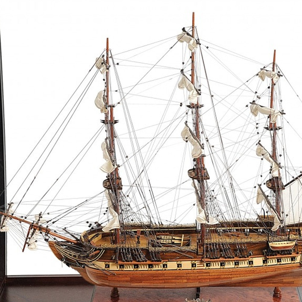 39" Wood Brown Solid Wood Hand Painted 1797 USS Constitution Large Table Top Display Case Model Boat-Sculptures-DECOROLALA