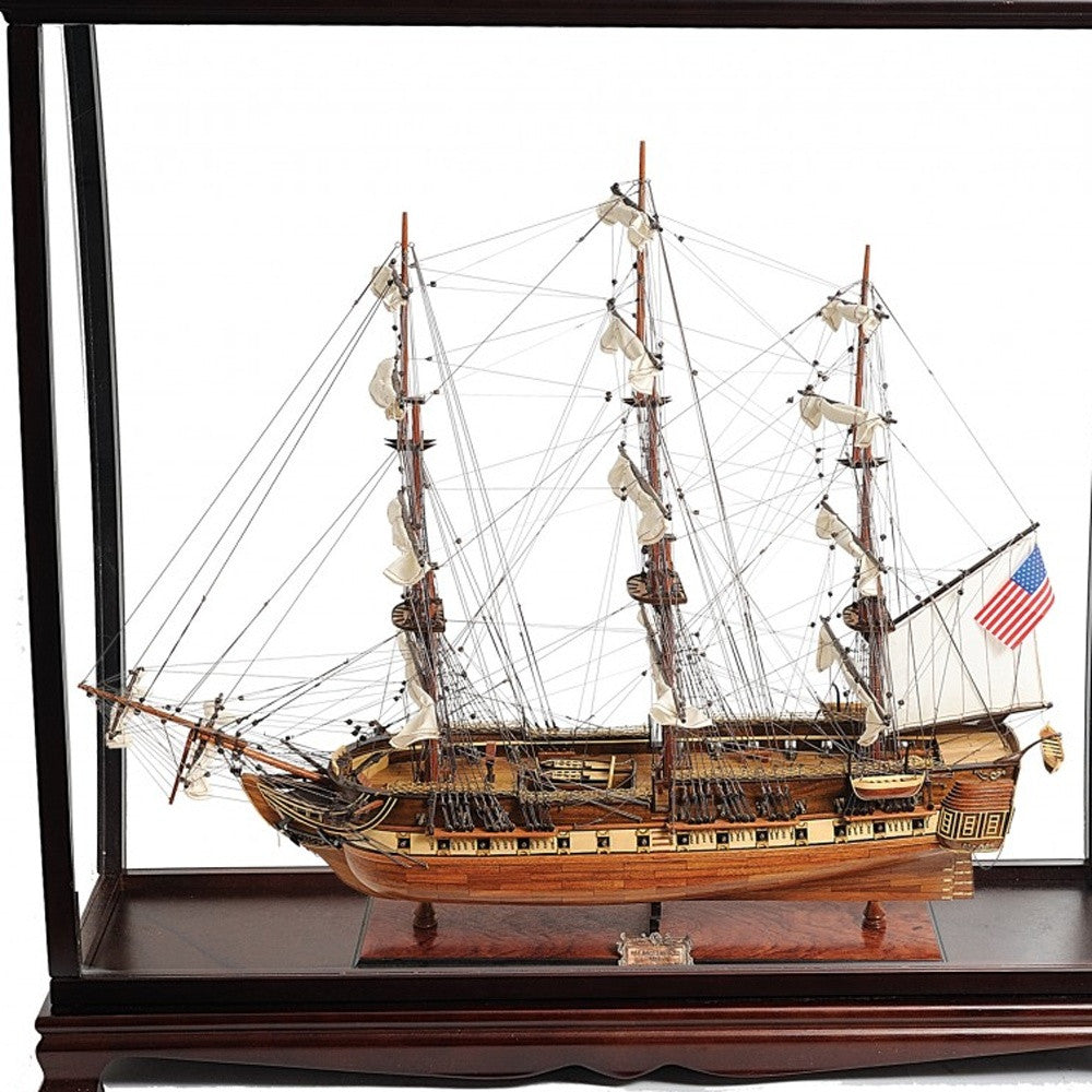 39" Wood Brown Solid Wood Hand Painted 1797 USS Constitution Large Table Top Display Case Model Boat-Sculptures-DECOROLALA