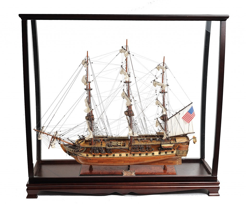 39" Wood Brown Solid Wood Hand Painted 1797 USS Constitution Large Table Top Display Case Model Boat-Sculptures-DECOROLALA