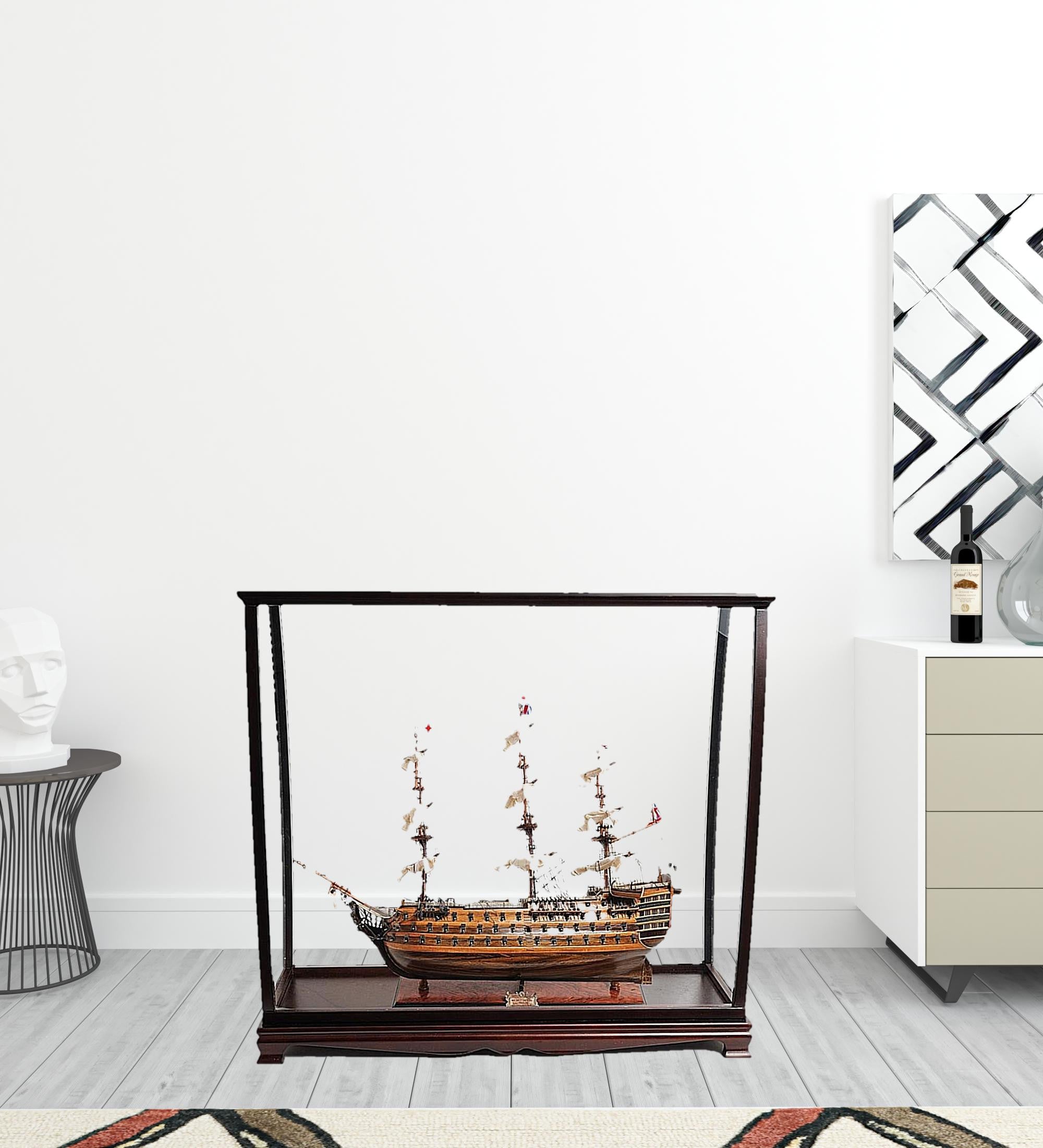 39" Wood Brown Solid Wood Hand Painted HMS Victory Large Table Top Display Model Boat-Sculptures-DECOROLALA