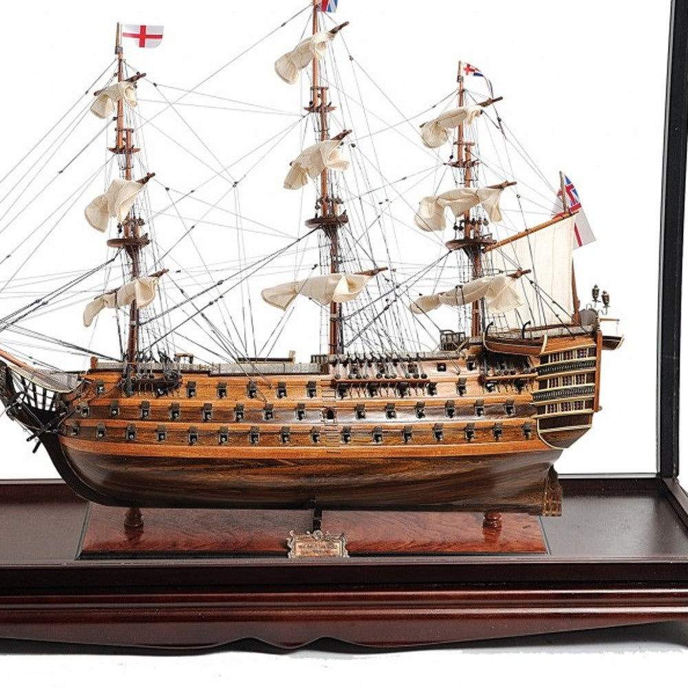 39" Wood Brown Solid Wood Hand Painted HMS Victory Large Table Top Display Model Boat-Sculptures-DECOROLALA