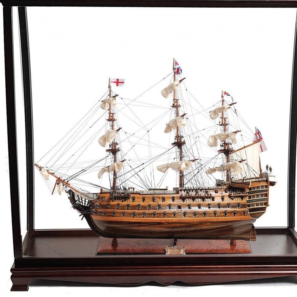 39" Wood Brown Solid Wood Hand Painted HMS Victory Large Table Top Display Model Boat-Sculptures-DECOROLALA