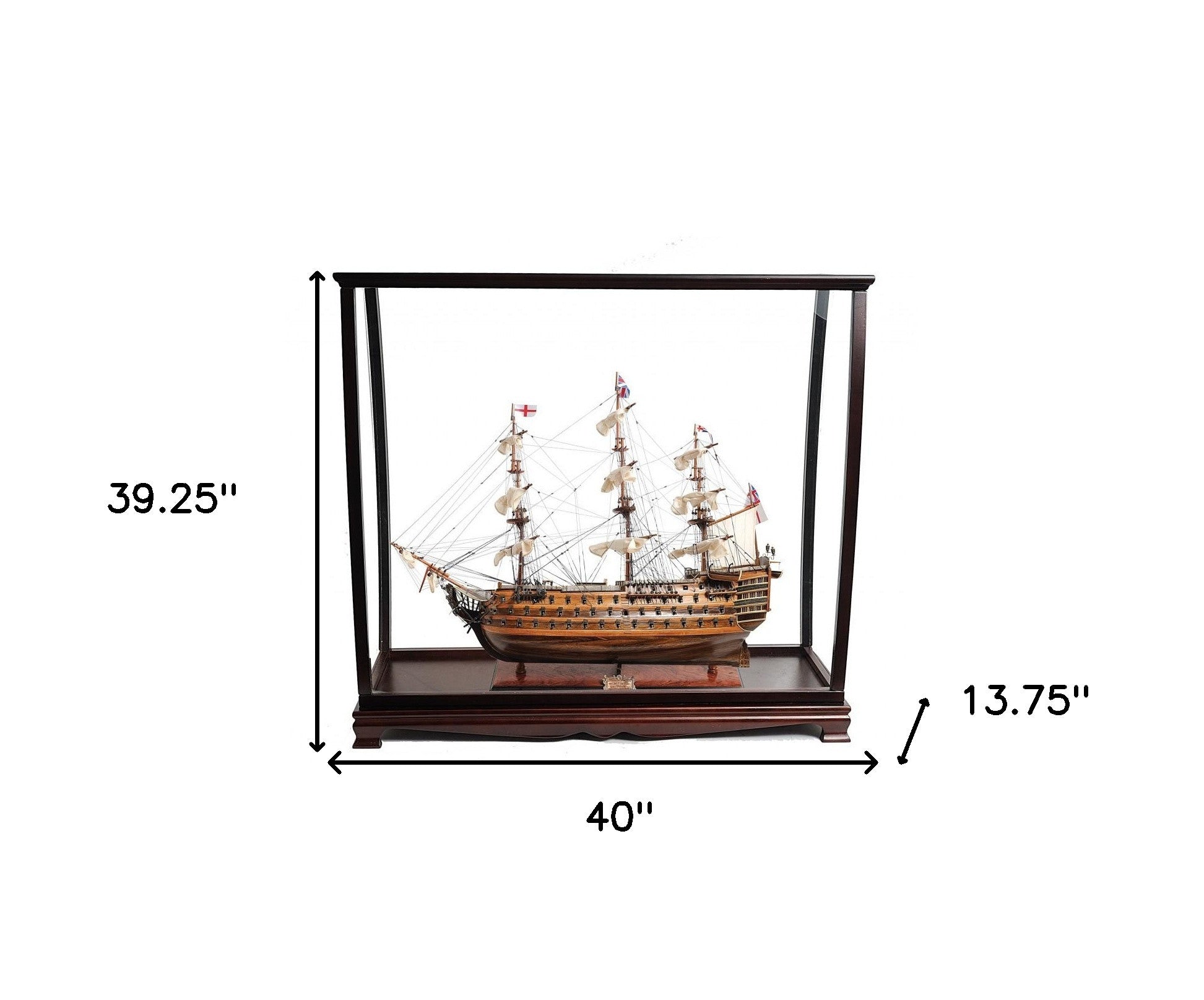 39" Wood Brown Solid Wood Hand Painted HMS Victory Large Table Top Display Model Boat-Sculptures-DECOROLALA