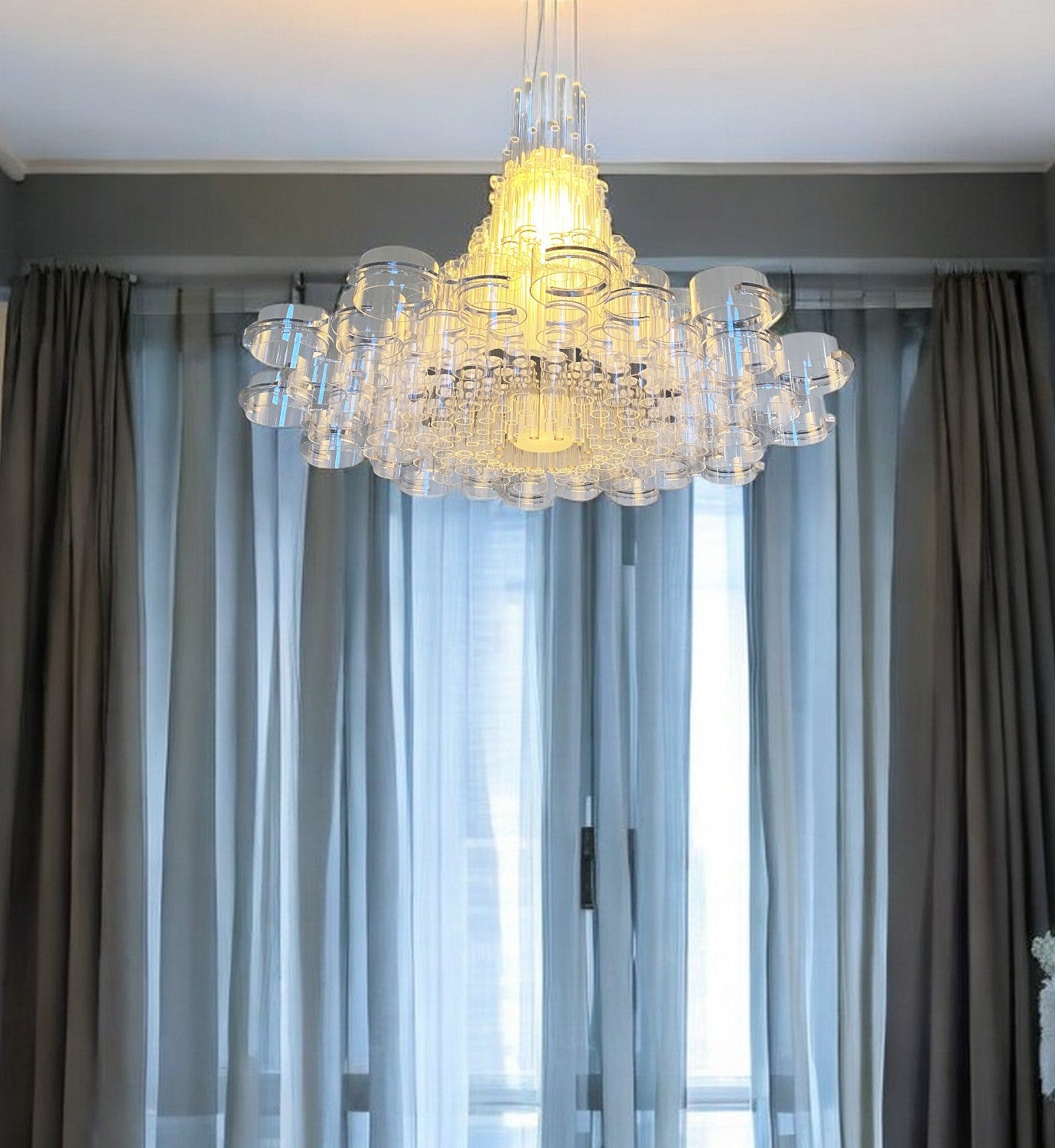 39 X 39 X 70 White Acrylic Pendant Lamp-Pendants-Hanging Lights-DECOROLALA