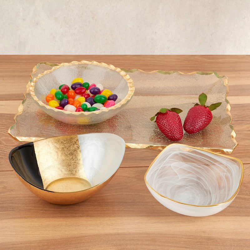 14" Clear and Gold Bubble Glass Scalloped Rim Rectangular Tray-4