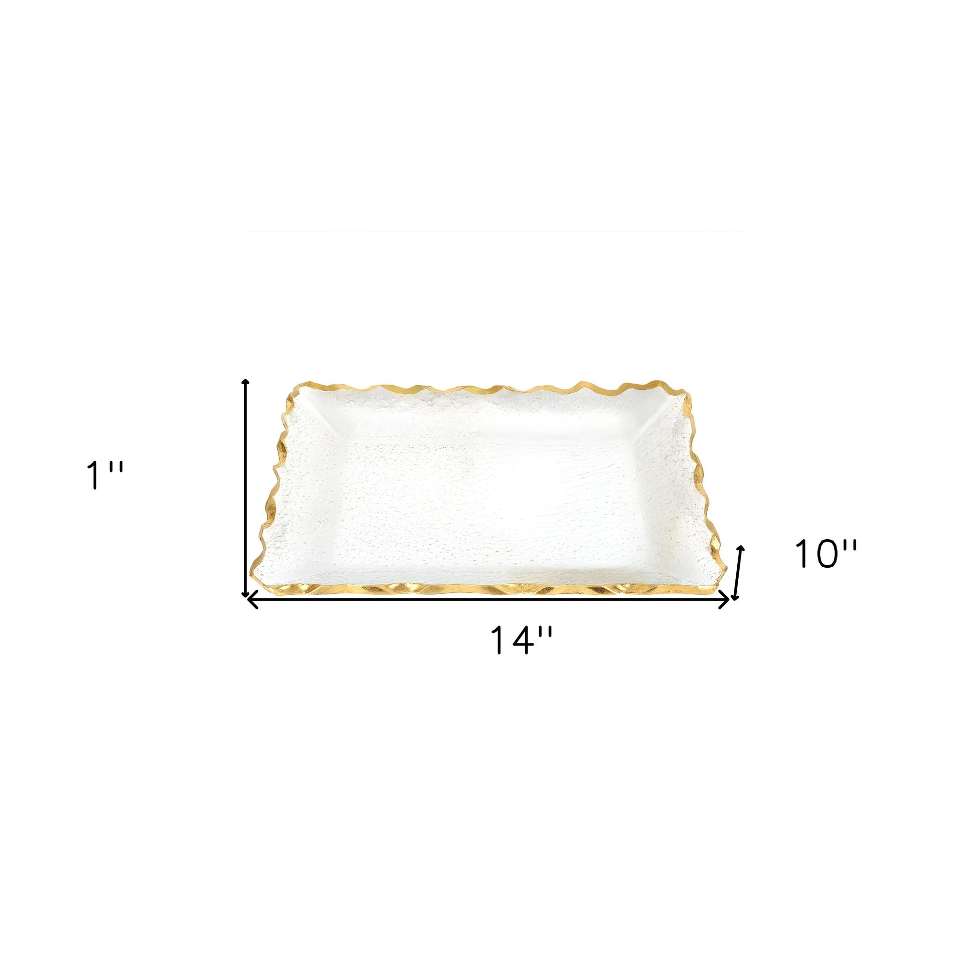 14" Clear and Gold Bubble Glass Scalloped Rim Rectangular Tray-5
