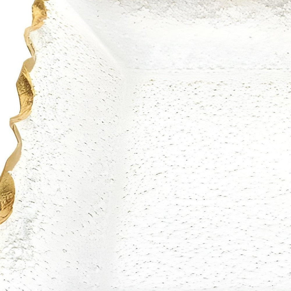14" Clear and Gold Bubble Glass Scalloped Rim Rectangular Tray-2