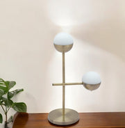 69" Brass Metal Bedside Table Lamp With Off White Globe Shade-Table Lamps-DECOROLALA