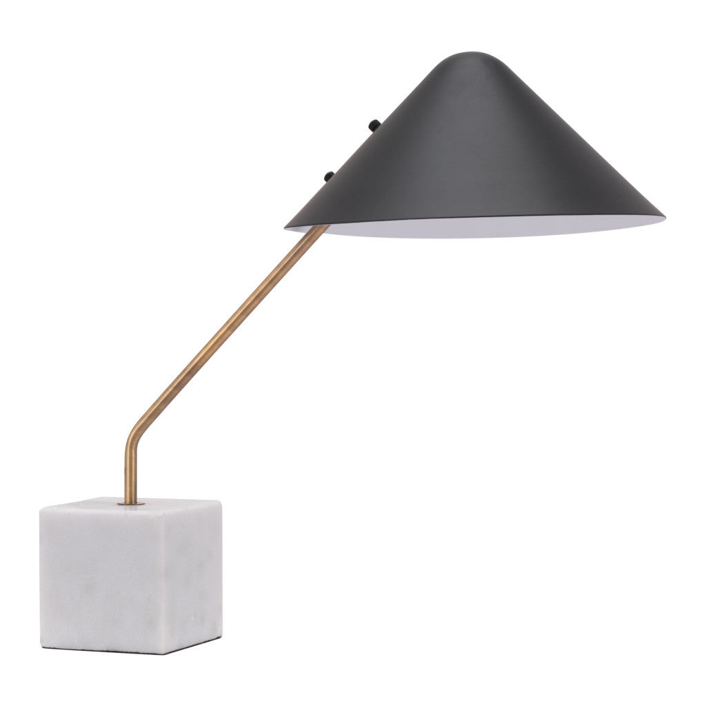 52" White Metal Bedside Table Lamp With Black Cone Shade-Table Lamps-DECOROLALA