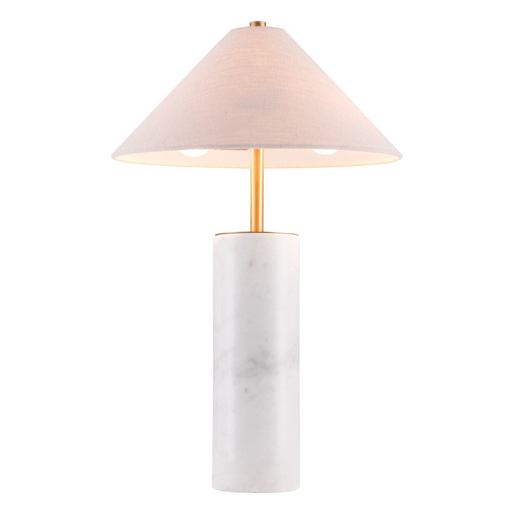 55" White Metal Bedside Table Lamp With Beige Empire Shade-Table Lamps-DECOROLALA
