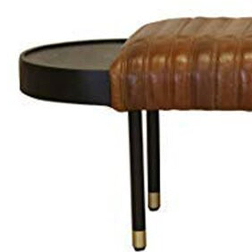 Warm Brown Leather And Solid Wood Bench-Benches-DECOROLALA