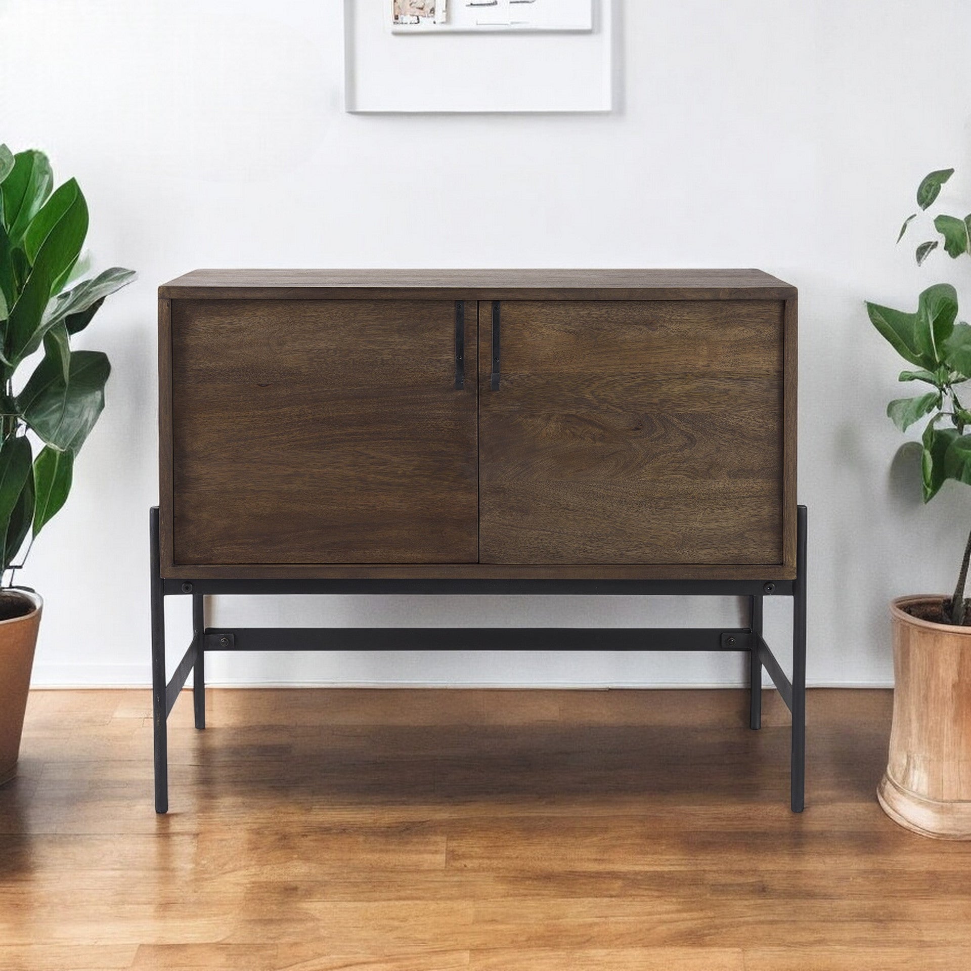 Dark Brown Two Door Cabinet With Metal Legs-Sideboards-DECOROLALA