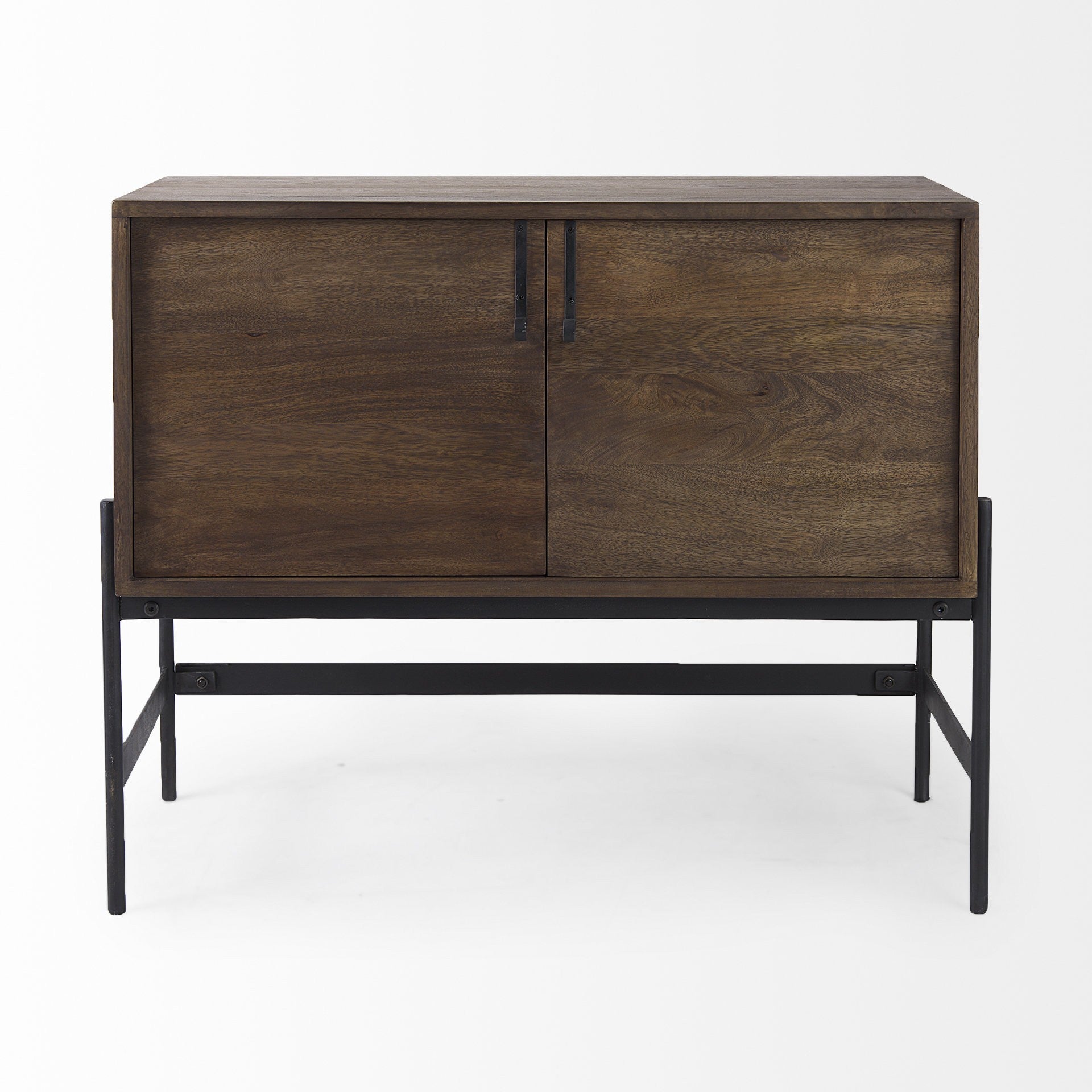 Dark Brown Two Door Cabinet With Metal Legs-Sideboards-DECOROLALA