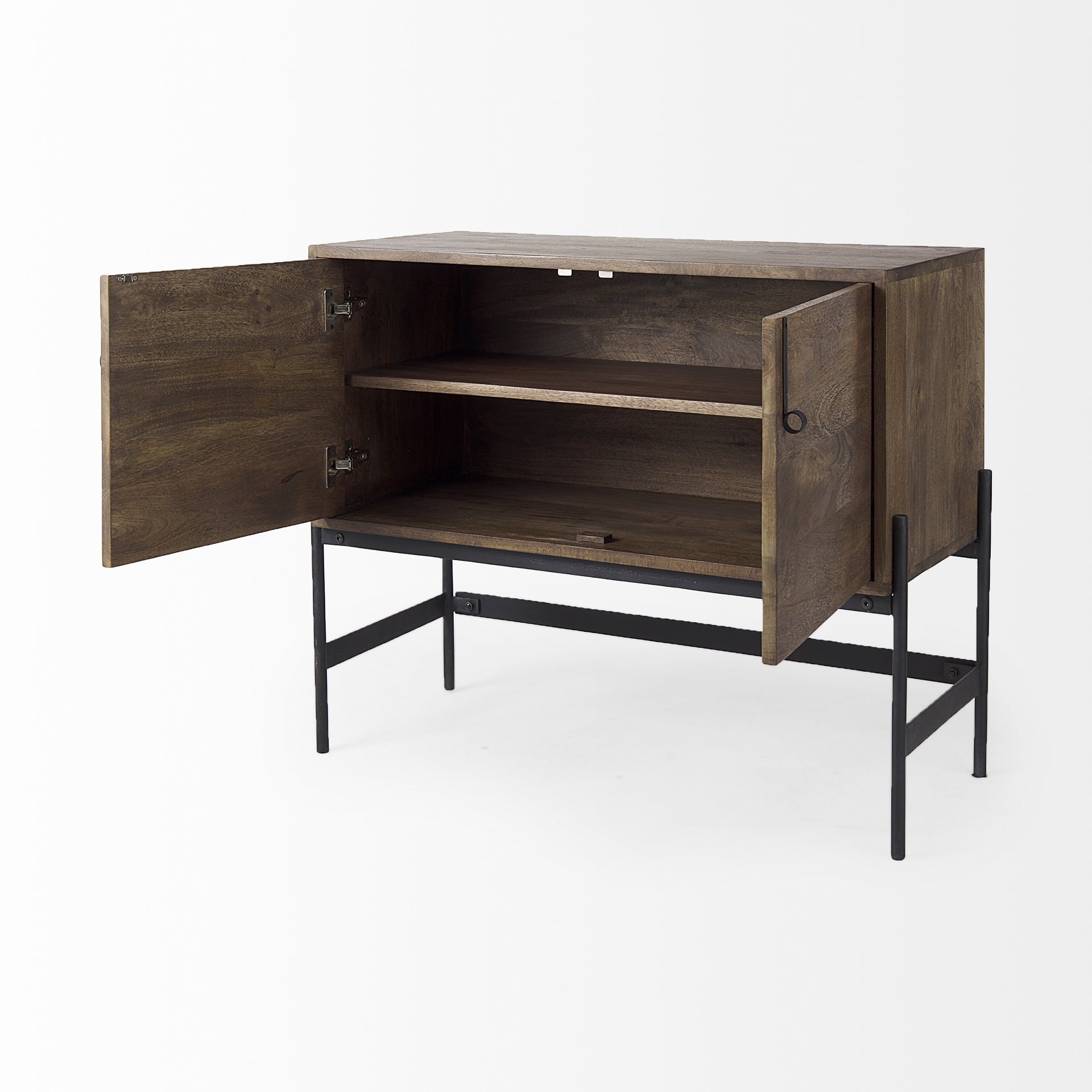 Dark Brown Two Door Cabinet With Metal Legs-Sideboards-DECOROLALA