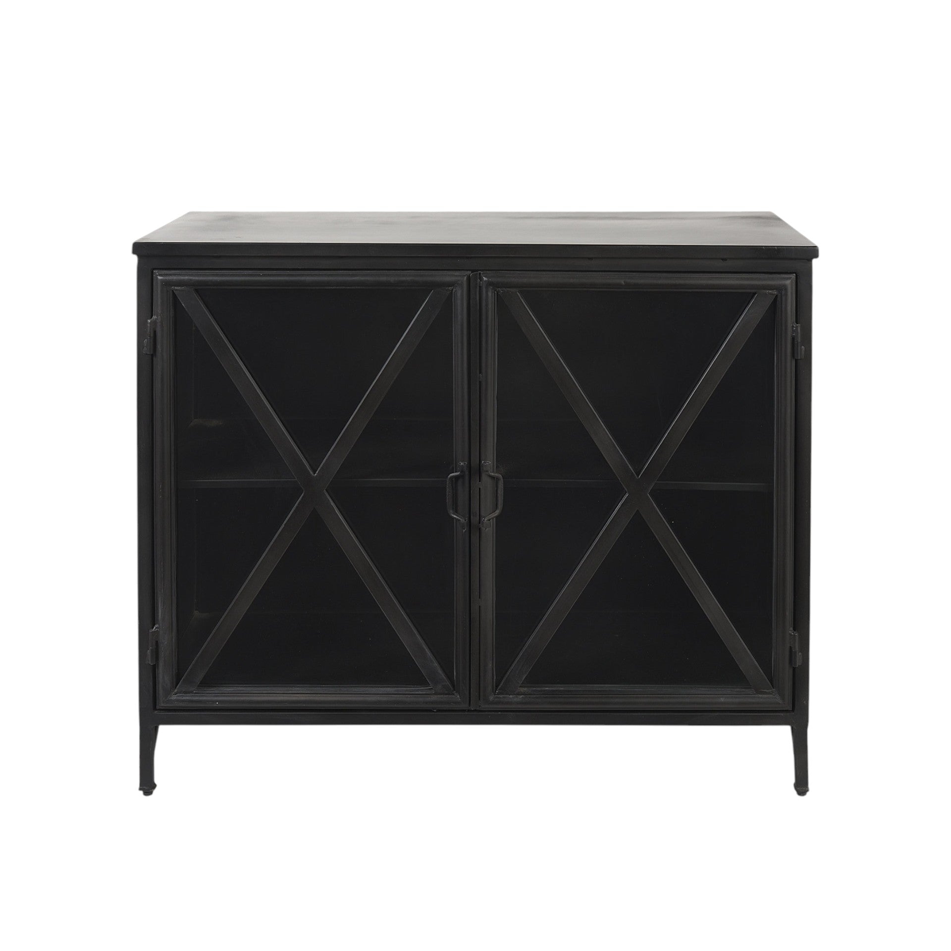40" Black Iron Sideboard with Two Glass Doors-Sideboards-DECOROLALA