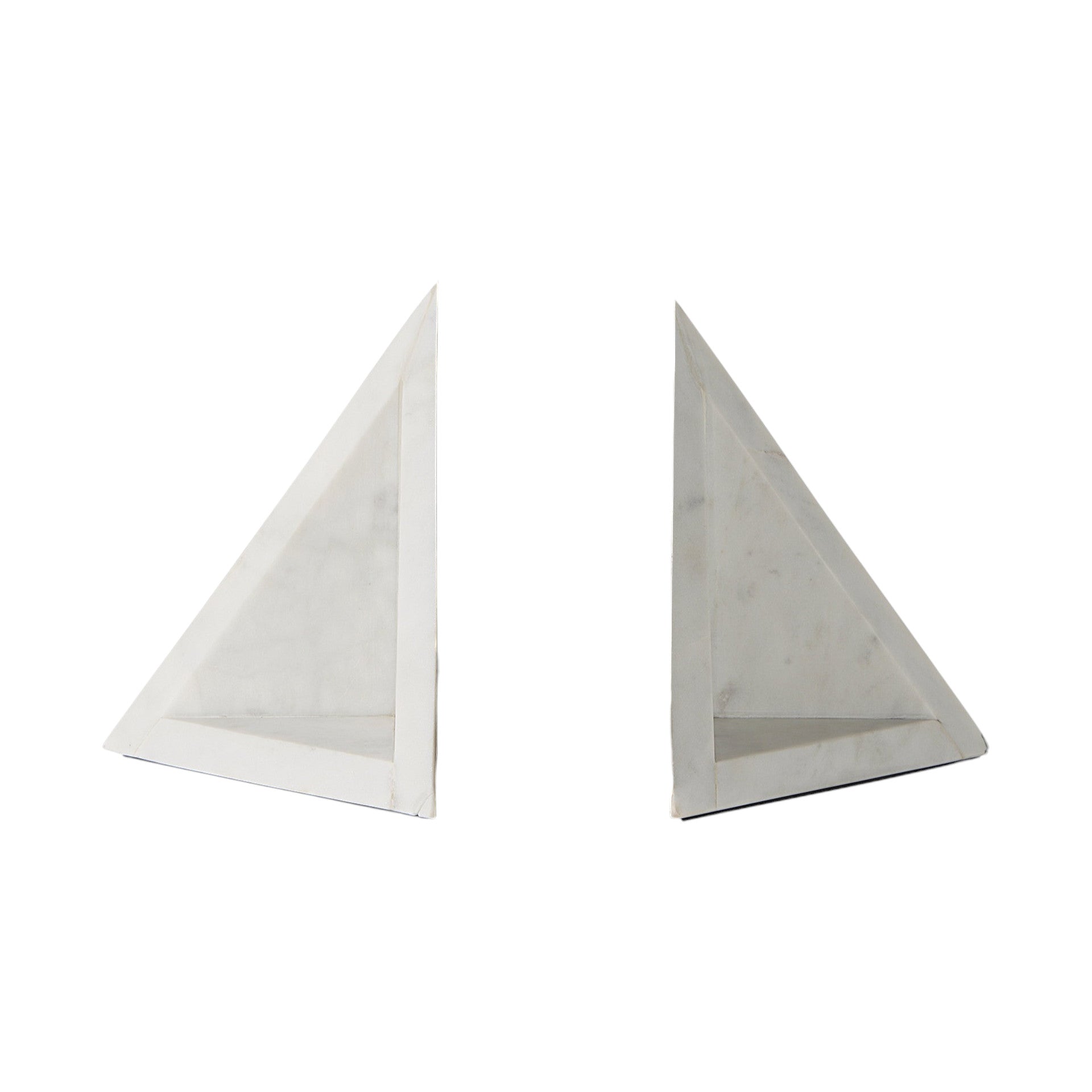 Set of Two White Marble Triangle Decorative Bookends-Sculptures-DECOROLALA