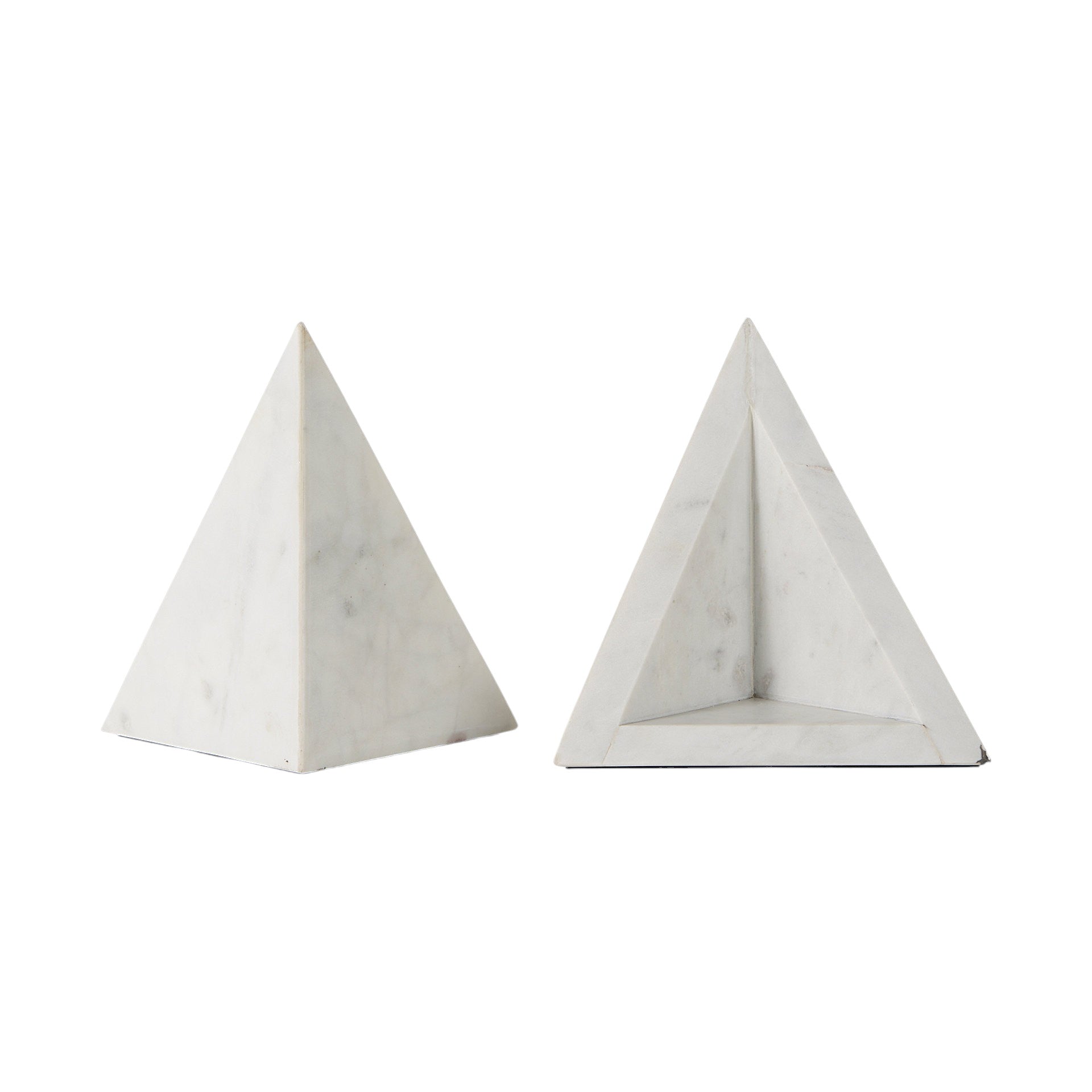 Set of Two White Marble Triangle Decorative Bookends-Sculptures-DECOROLALA