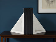 Set of Two White Marble Triangle Decorative Bookends-Sculptures-DECOROLALA