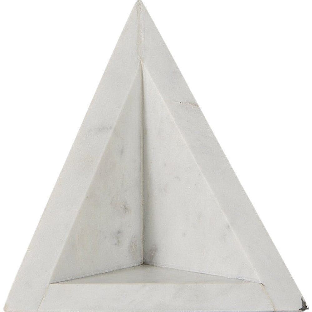 Set of Two White Marble Triangle Decorative Bookends-Sculptures-DECOROLALA