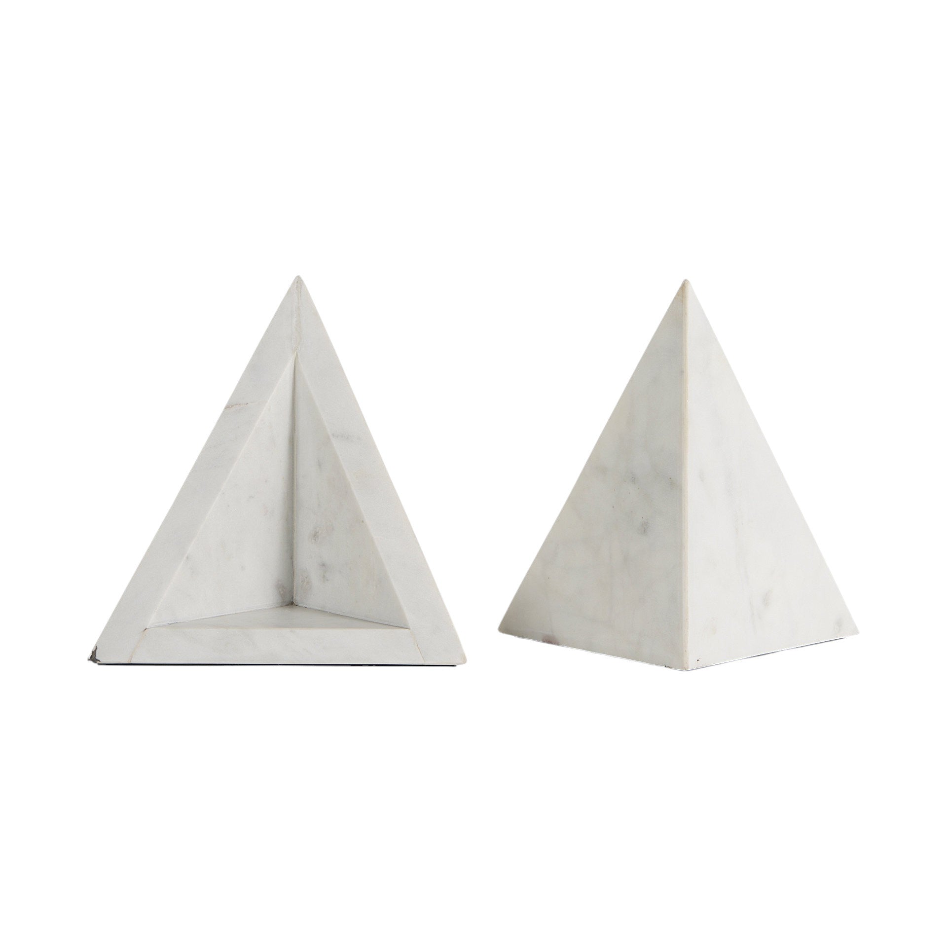 Set of Two White Marble Triangle Decorative Bookends-Sculptures-DECOROLALA
