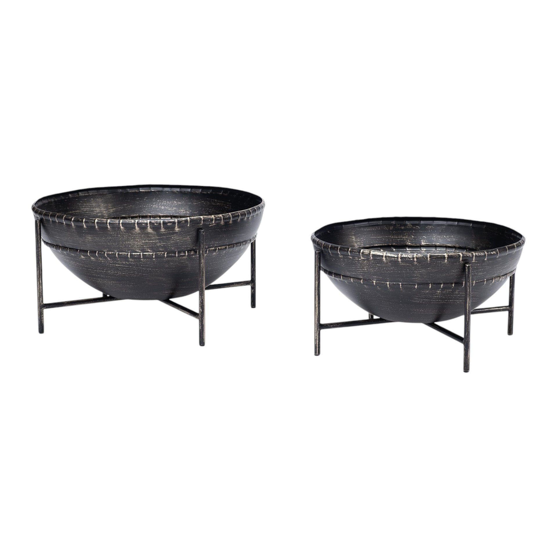 Set of Two Black Metal Decorative Bowl-Sculptures-DECOROLALA