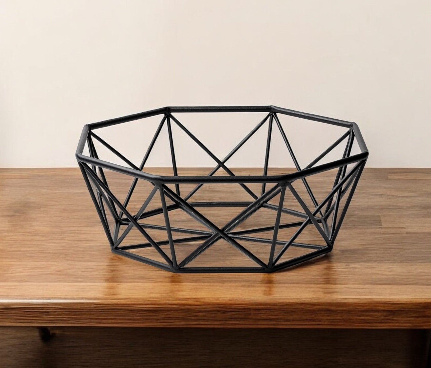 17" Black Metal Geometric Decorative Bowl-Sculptures-DECOROLALA