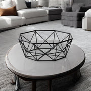 17" Black Metal Geometric Decorative Bowl-Sculptures-DECOROLALA