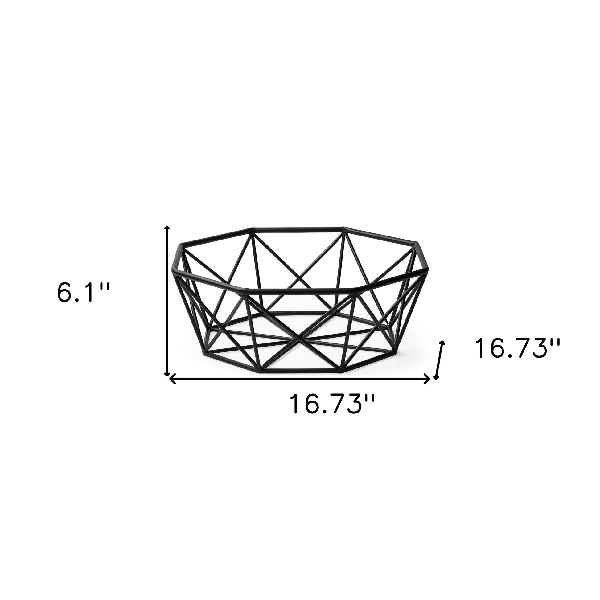 17" Black Metal Geometric Decorative Bowl-Sculptures-DECOROLALA