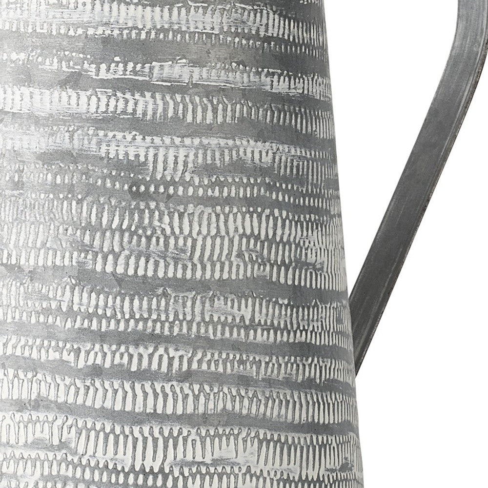 11" Gray and White Abstract Metal Jug Vase-Vases-DECOROLALA