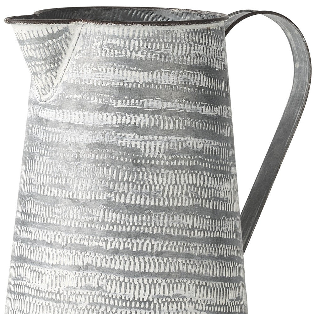 11" Gray and White Abstract Metal Jug Vase-Vases-DECOROLALA