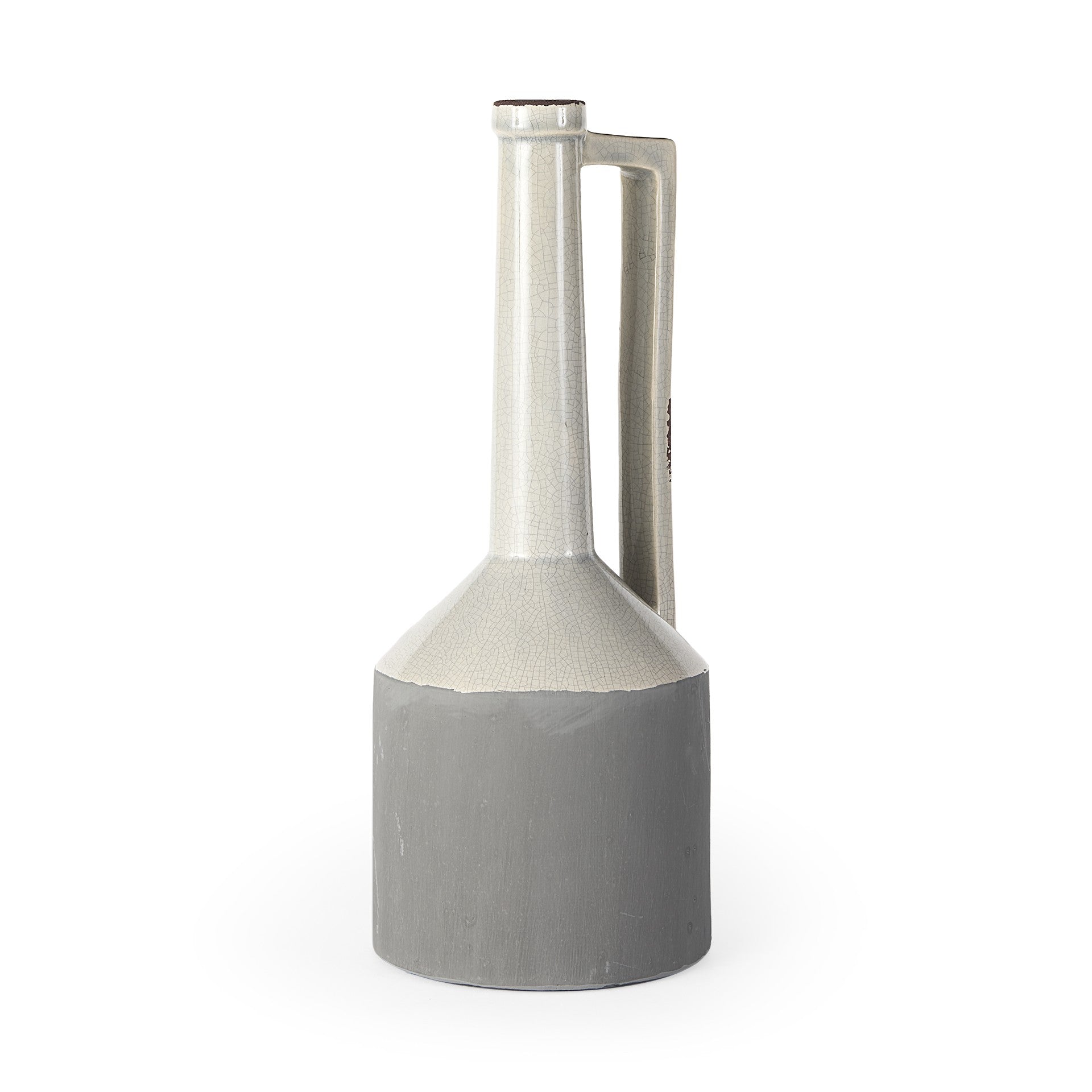 16" Gray and Off White Ceramic Tall Jug Vase-Vases-DECOROLALA