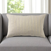 Beige And Gold Striped Lumbar Pillow Cover-0