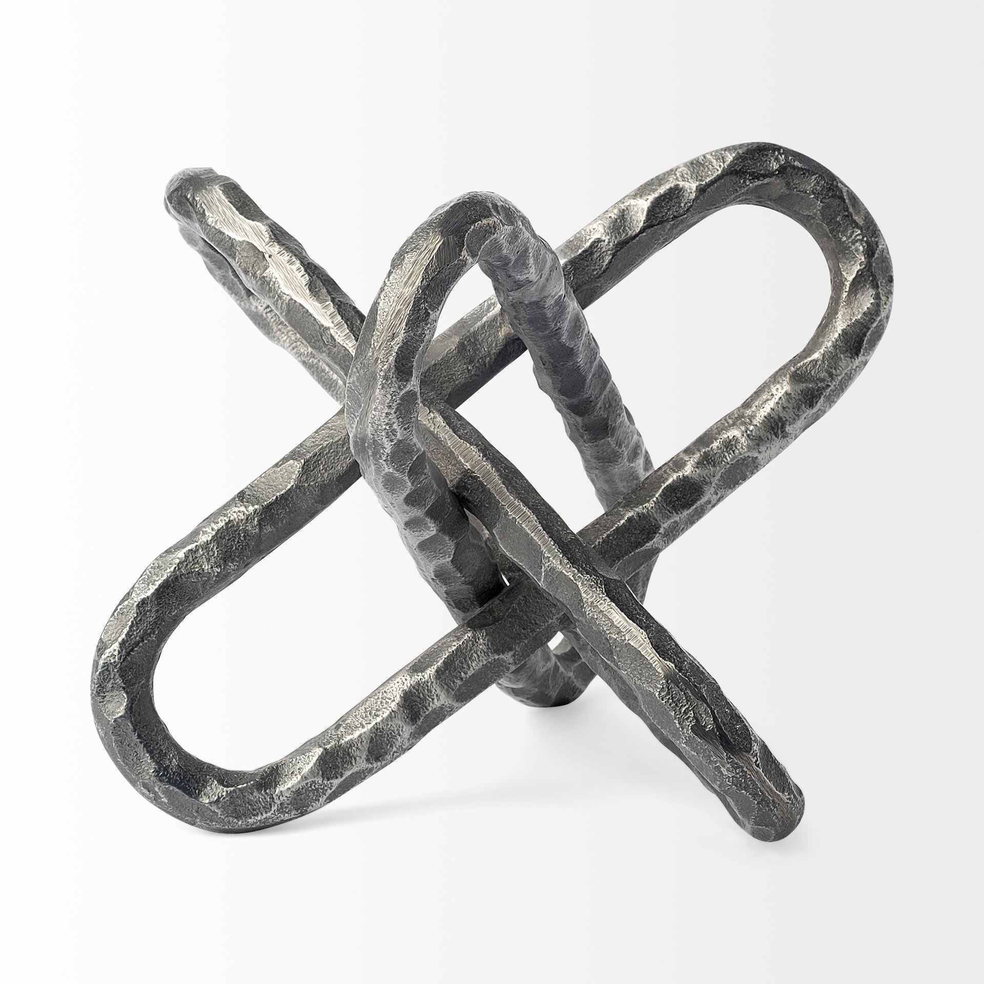 10" Antiqued Silver Metal Chain Link Tabletop Sculpture-Sculptures-DECOROLALA