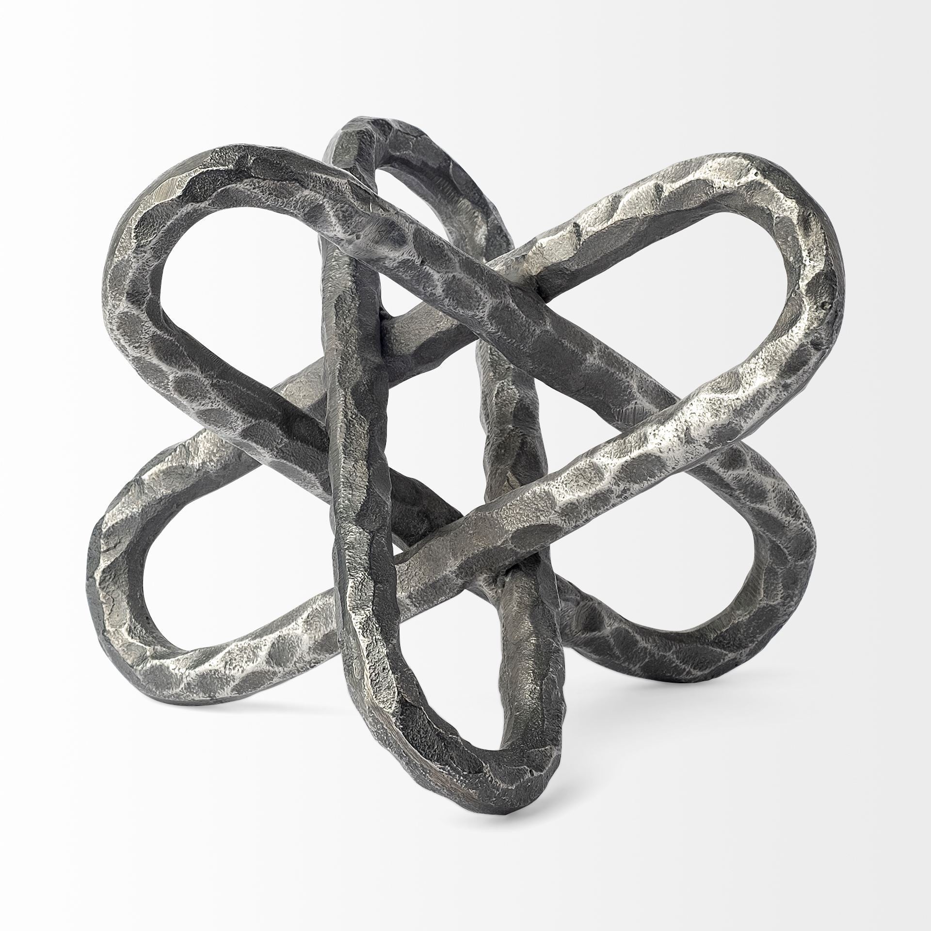 10" Antiqued Silver Metal Chain Link Tabletop Sculpture-Sculptures-DECOROLALA