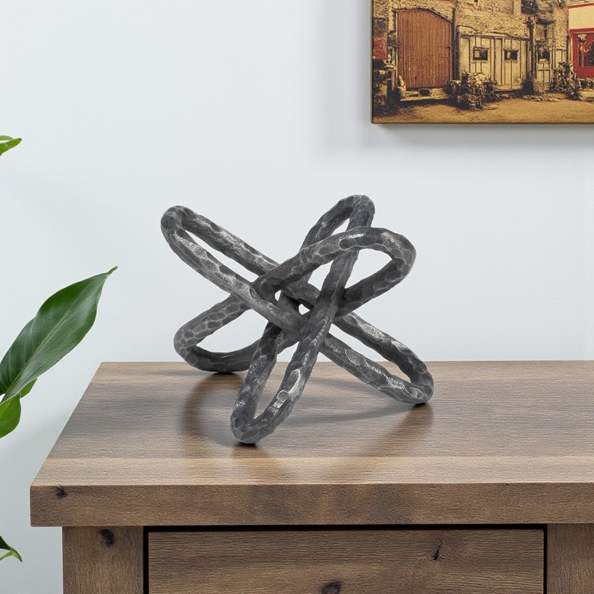 10" Antiqued Silver Metal Chain Link Tabletop Sculpture-Sculptures-DECOROLALA