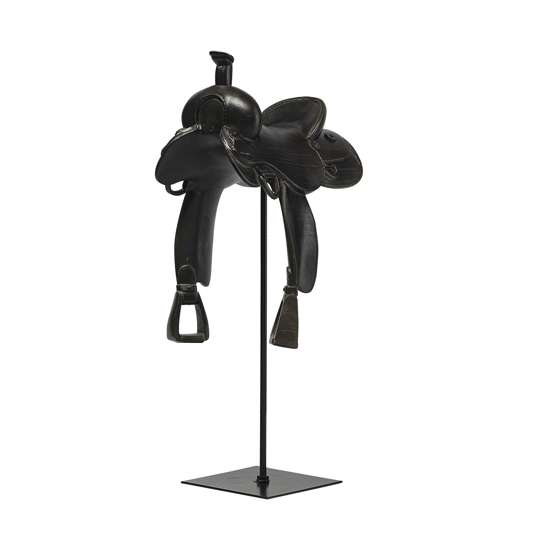 16" Black Metal and Resin Western Horse Saddle Tabletop Sculpture-1