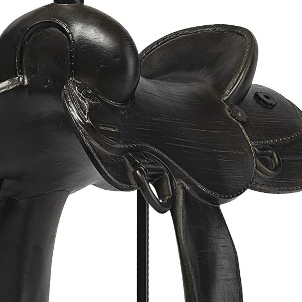 16" Black Metal and Resin Western Horse Saddle Tabletop Sculpture-7
