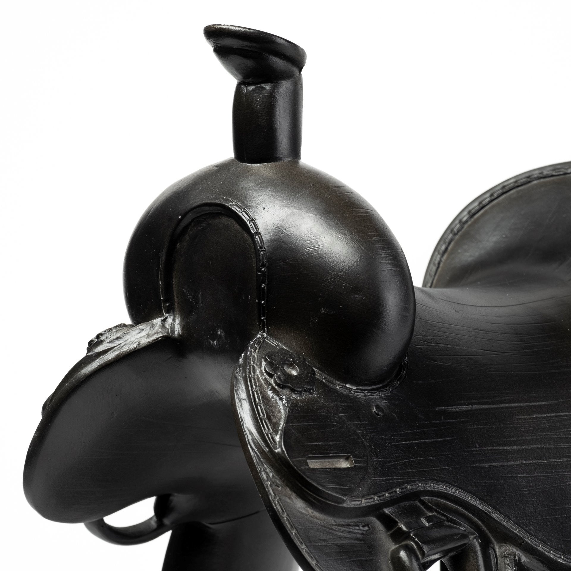 16" Black Metal and Resin Western Horse Saddle Tabletop Sculpture-5