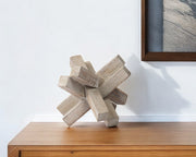 6" Brown Solid Wood Abstract Geometric Tabletop Sculpture-Sculptures-DECOROLALA