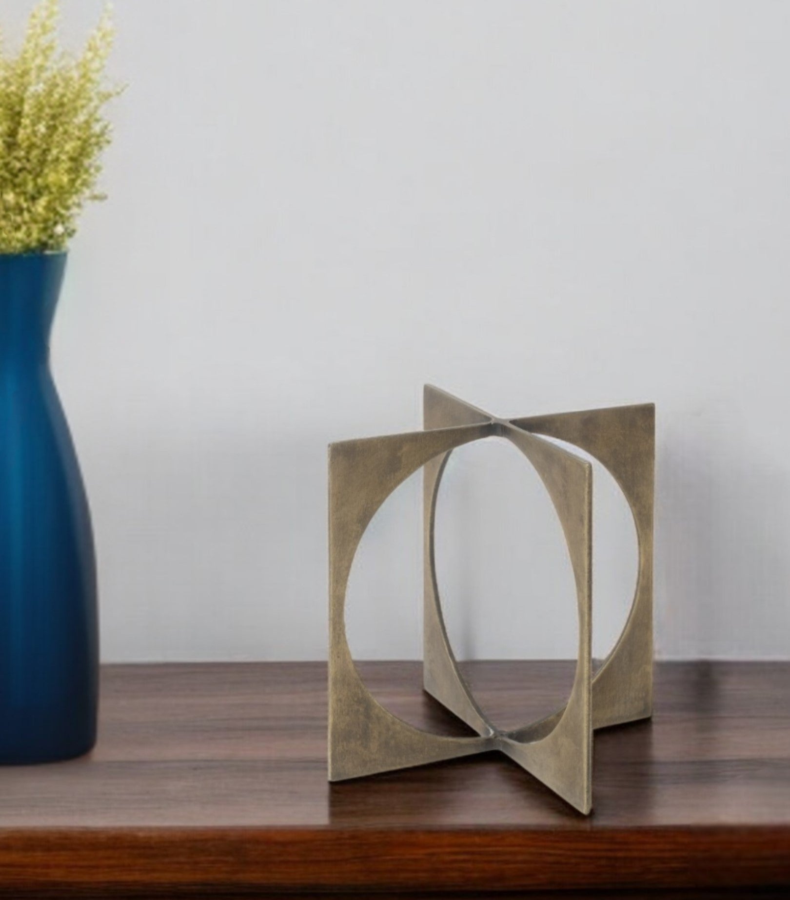 10" Burnished Gold Metal Circle Square Sculpture-Sculptures-DECOROLALA