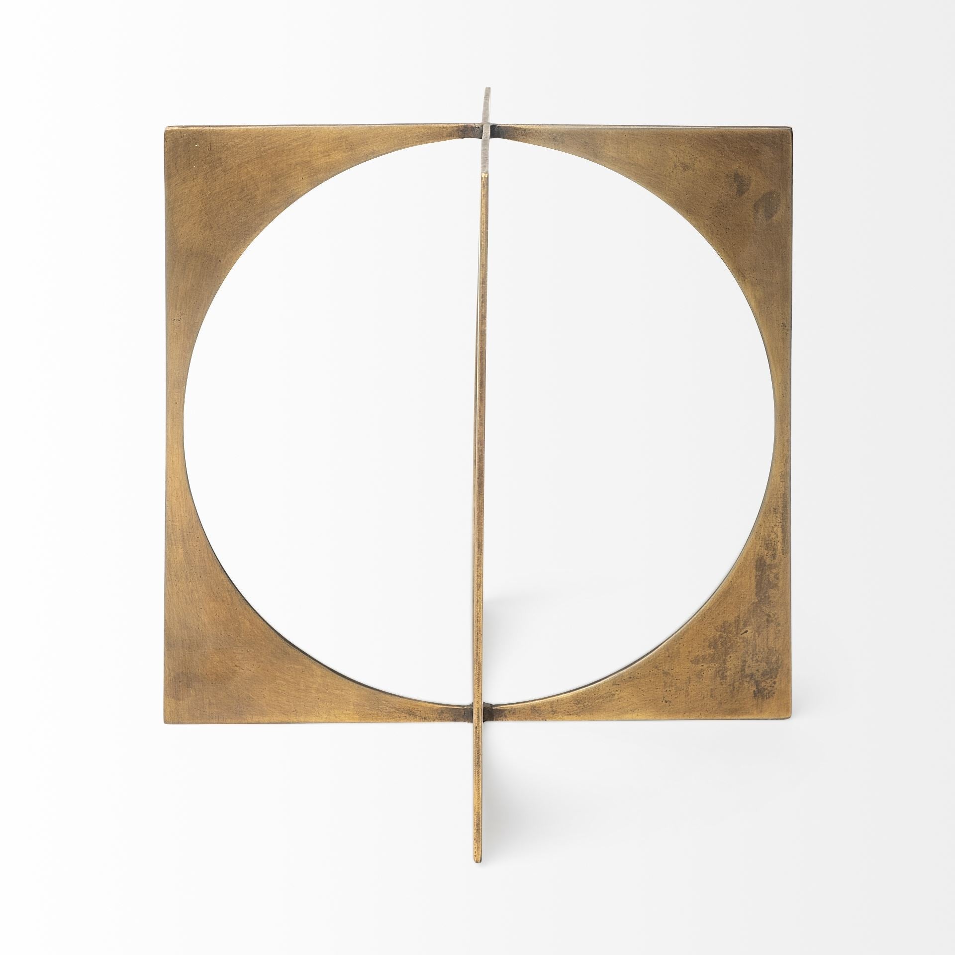 10" Burnished Gold Metal Circle Square Sculpture-Sculptures-DECOROLALA