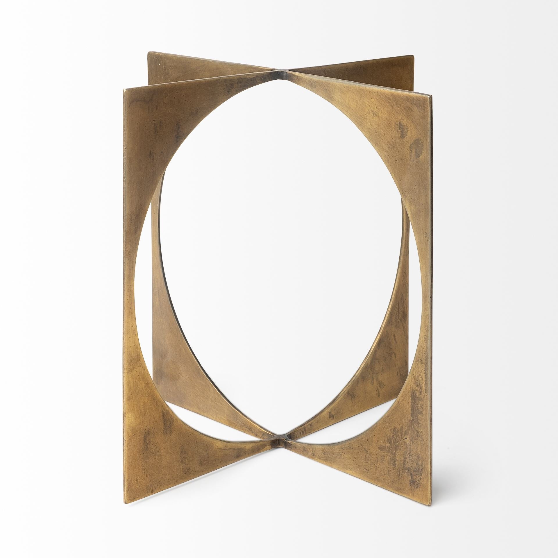 10" Burnished Gold Metal Circle Square Sculpture-Sculptures-DECOROLALA