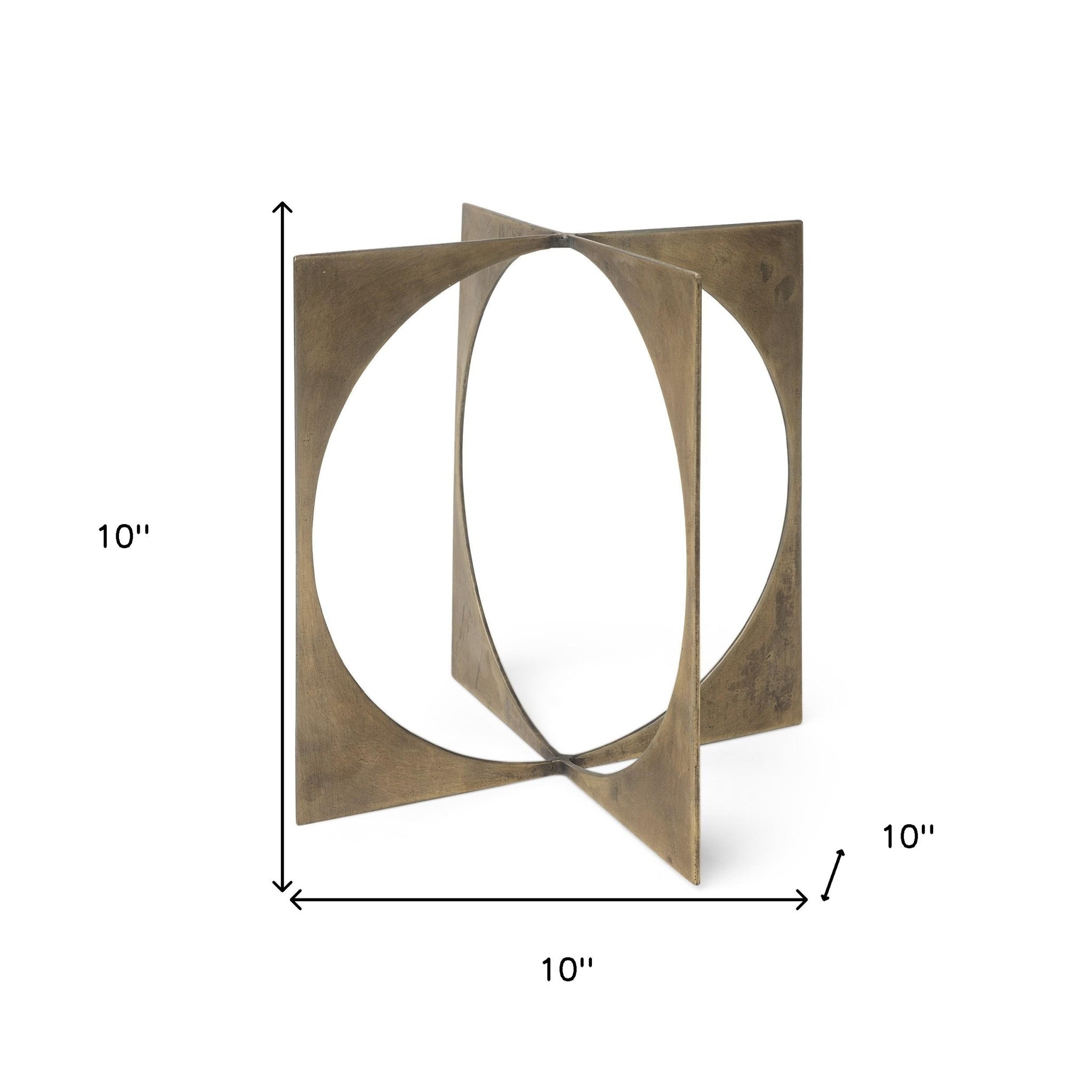 10" Burnished Gold Metal Circle Square Sculpture-Sculptures-DECOROLALA